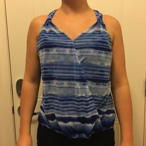 INC Blue Striped Illusion Wrap Around Top